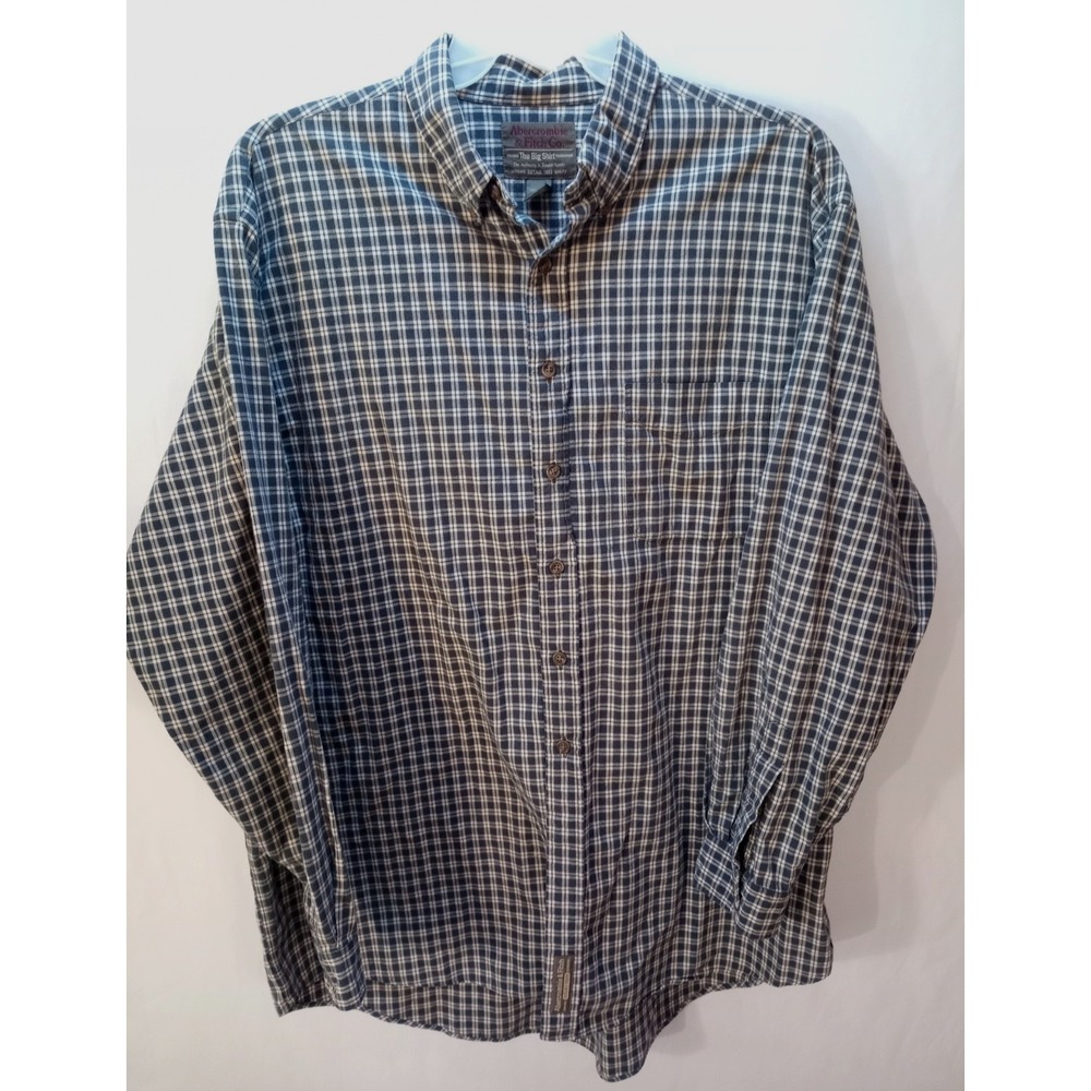 Men's Abercrombie &‎ Fitch The Big Shirt Long Sleeve Shirt, XL, Blue Plaid